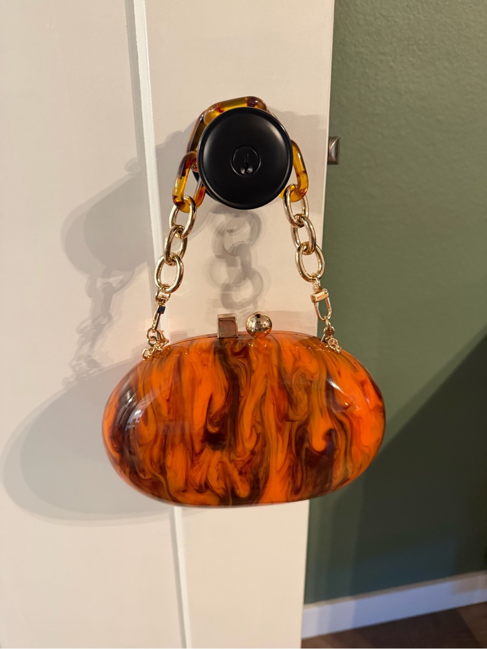 Orange Tortoiseshell Acrylic Clutch with Chain Handle